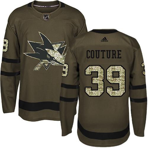 Adidas Sharks #39 Logan Couture Green Salute to Service Stitched Youth NHL Jersey